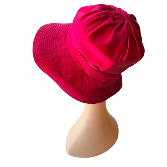 Vintage 1960s Dana Original Pink Velvet Satin Wide Brim Women’s Hat with Bow - Picture 4 of 10